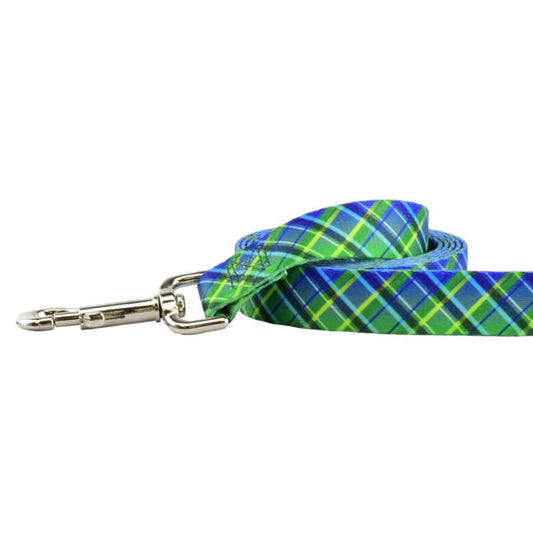 Electric Glow Green Plaid EarthStyle Dog Leash by 2 Hounds Design, sold through Sniff and Shift