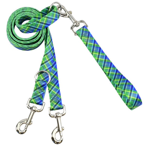 Electric Glow Green Plaid EarthStyle Double Connection Leash