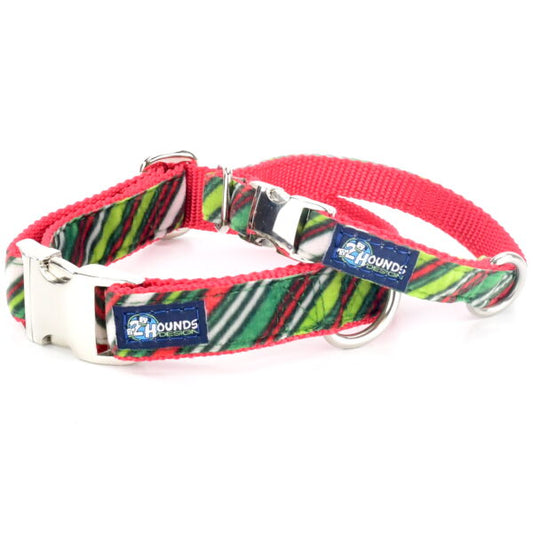 Christmas Stripe Velvet Essential Buckle Martingale Dog Collar by 2 Hounds Design, sold through Sniff and Shift