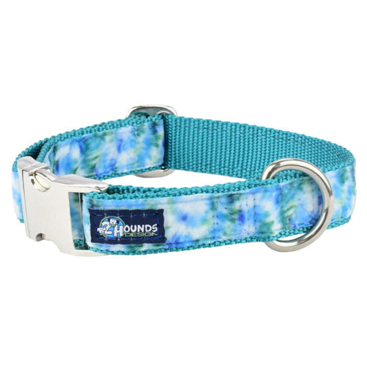 Teal Tie-Dye Velvet Essential Dog Collar by 2 Hounds Design, sold through Sniff and Shift