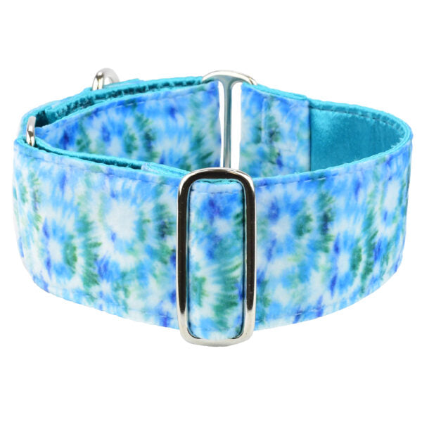Teal Tie-Dye Swiss Velvet Dog Collar by 2 Hounds Design, sold through Sniff and Shift