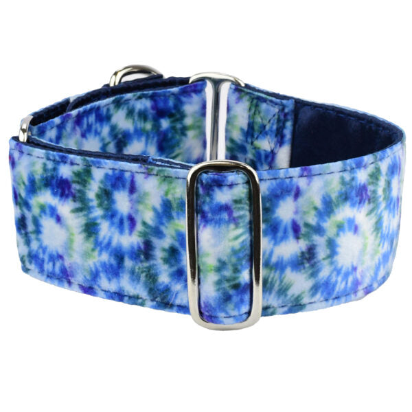 Navy Tie-Dye Elite Velvet Martingale Dog Collar by 2 Hounds Design, sold through Sniff and Shift