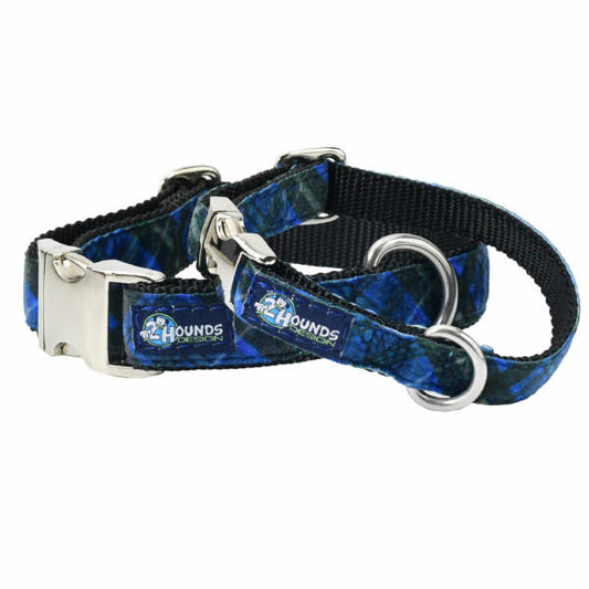 Midnight Winter Plaid Velvet Essential Dog Collar by 2 Hounds Design, sold through Sniff and Shift