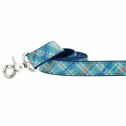 Blue Plaid Velvet Dog Leash by 2 Hounds Design, sold through Sniff and Shift