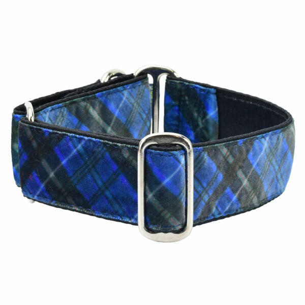 Midnight Winter Plaid Elite Velvet Dog Collar by 2 Hounds Design, sold through Sniff and Shift