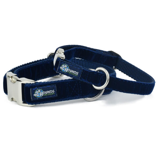Navy Velvet Essential Martingale Dog Collar by 2 Hounds Design, sold through Sniff and Shift