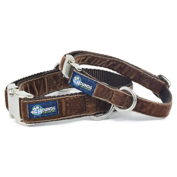 Brown Velvet Essential Dog Collar by 2 Hounds Design, sold through Sniff and Shift