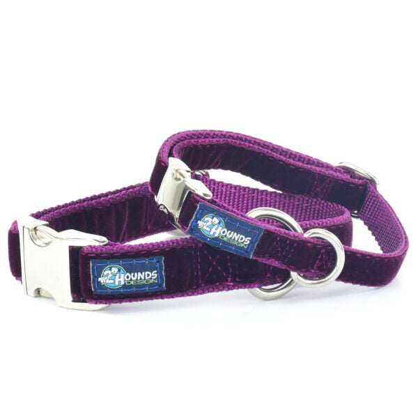 Burgundy Velvet Essential Martingale Dog Collar by 2 Hounds Design, sold through Sniff and Shift