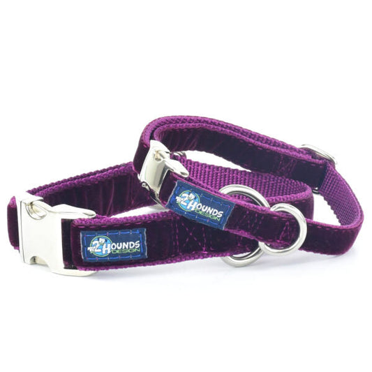 Burgundy Velvet Essential Martingale Dog Collar by 2 Hounds Design, sold through Sniff and Shift