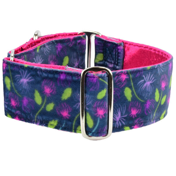 Midnight Dahlia Elite Velvet Dog Collar by 2 Hounds Design, sold through Sniff and Shift