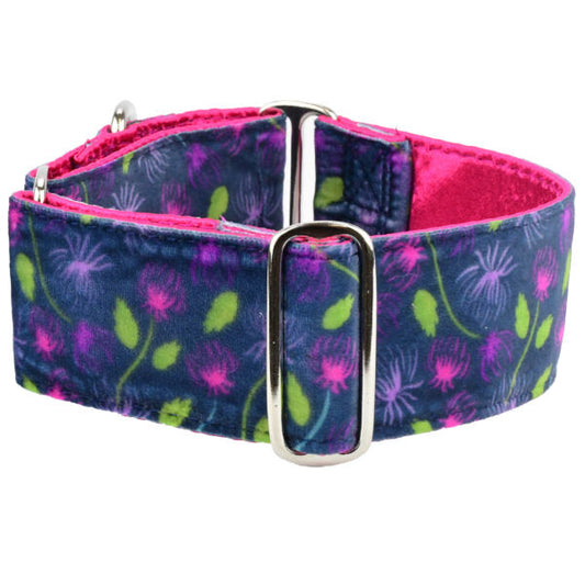 Midnight Dahlia Elite Velvet Dog Collar by 2 Hounds Design, sold through Sniff and Shift