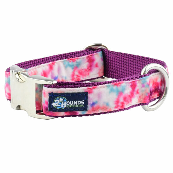Pink Tie-Dye Velvet Essential Dog Collar by 2 Hounds Design, sold through Sniff and Shift