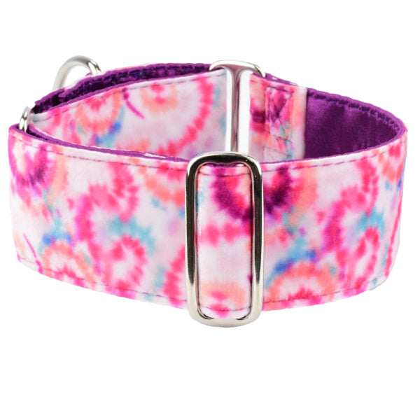 Pink Tie-Dye Elite Velvet Dog Collar by 2 Hounds Design, sold through Sniff and Shift