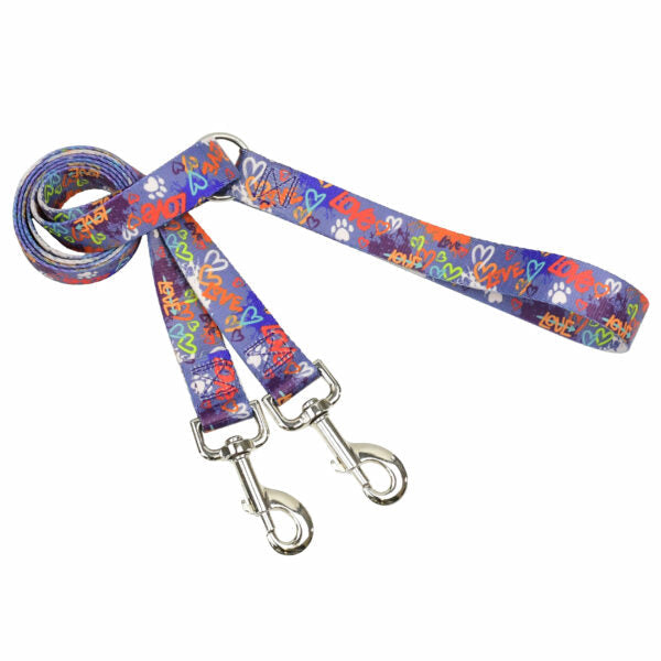 Love Graffiti Blue EarthStyle Double Connection Leash by 2 Hounds Design, sold through Sniff and Shift