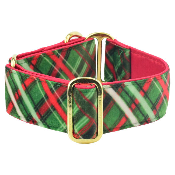 Christmas Plaid Green Elite Velvet Dog Collar by 2 Hounds Design, sold through Sniff and Shift