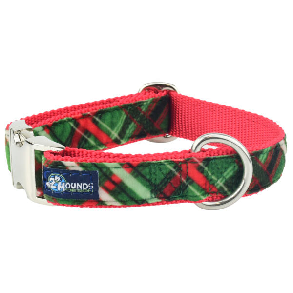 Christmas Plaid Green Velvet Essential Dog Collar by 2 Hounds Design, sold through Sniff and Shift