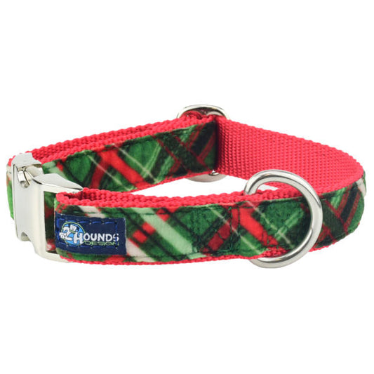Christmas Plaid Green Velvet Essential Buckle Martingale Dog Collar by 2 Hounds Design, sold through Sniff and Shift