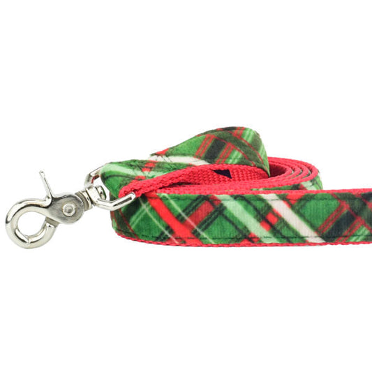 Christmas Plaid Green Velvet Dog Leash by 2 Hounds Design, sold through Sniff and Shift