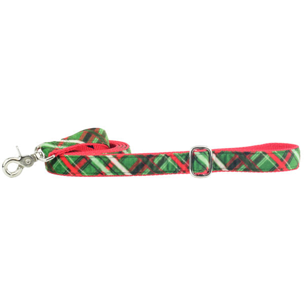 Christmas Plaid Green Velvet Dog Leash