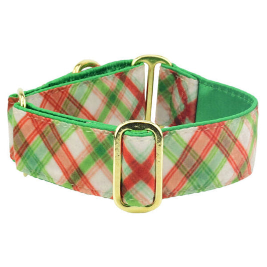 Christmas Plaid Cream Elite Velvet Dog Collar by 2 Hounds Design, sold through Sniff and Shift