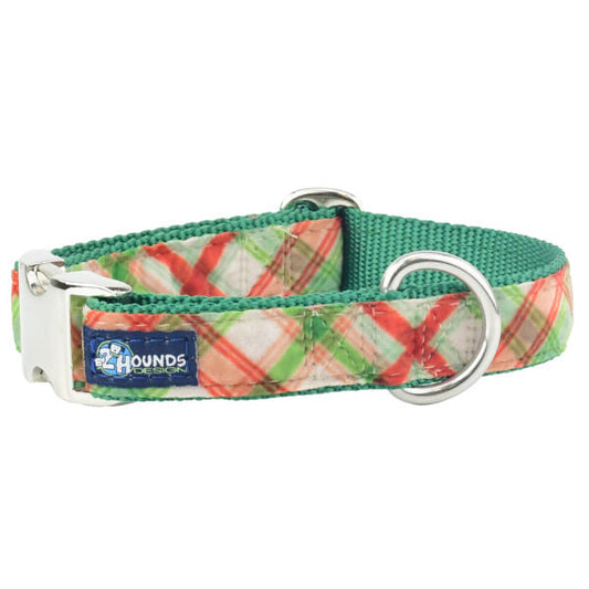 Christmas Plaid Cream Velvet Essential Dog Collar by 2 Hounds Design, sold through Sniff and Shift