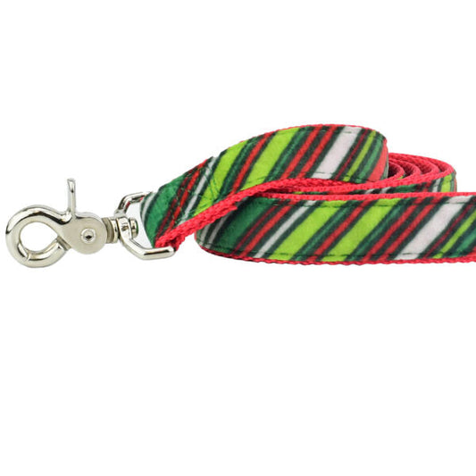 Christmas Stripes Velvet Dog Leash by 2 Hounds Design, sold through Sniff and Shift