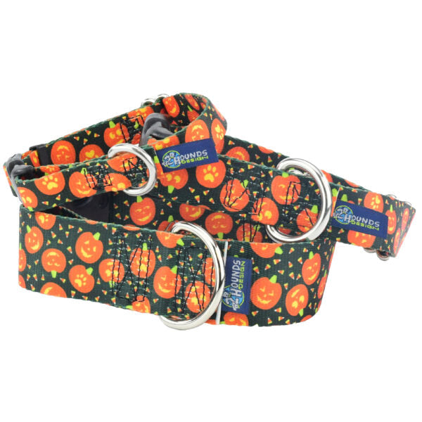 Jack O Lantern EarthStyle Martingale Dog Collar by 2 Hounds Design, sold through Sniff and Shift