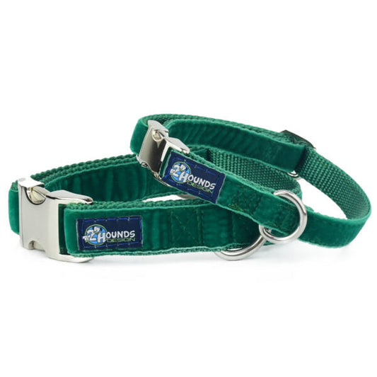 Kelly Green Velvet Essential Buckle Martingale Dog Collar by 2 Hounds Design, sold through Sniff and Shift