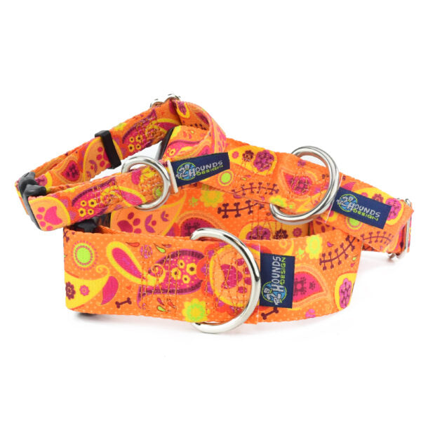Orange Paisley EarthStyle Martingale Dog Collar by 2 Hounds Design, sold through Sniff and Shift