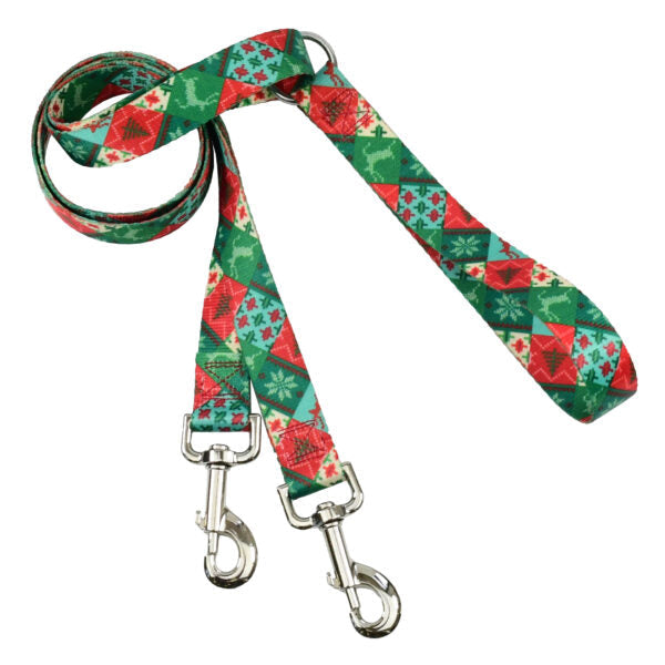 Christmas Patchwork EarthStyle Double Connection Leash by 2 Hounds Design, sold through Sniff and Shift