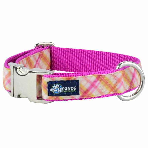 Pink Plaid Velvet Essential Dog Collar by 2 Hounds Design, sold through Sniff and Shift