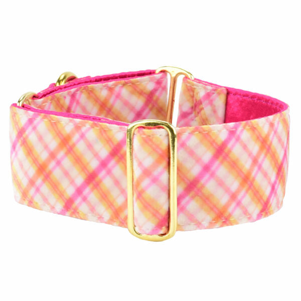 Pink Plaid Elite Velvet Dog Collar by 2 Hounds Design, sold through Sniff and Shift