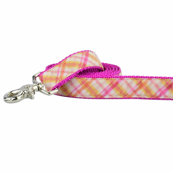 Pink Plaid Velvet Dog Leash by 2 Hounds Design, sold through Sniff and Shift