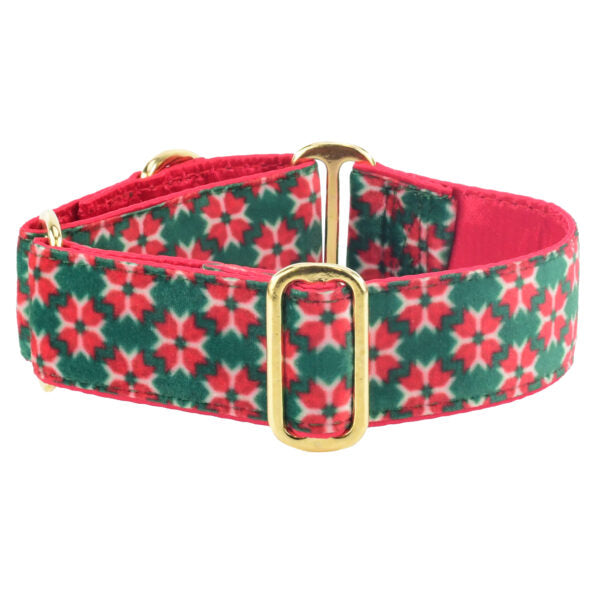 Poinsettia Elite Velvet Martingale Dog Collar by 2 Hounds Design, sold through Sniff and Shift