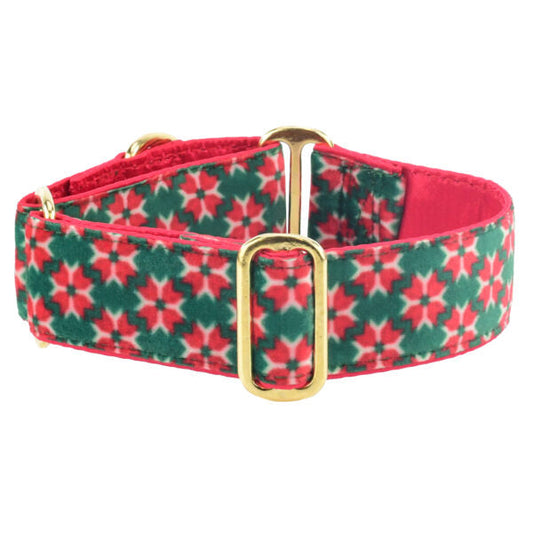 Poinsettia Elite Velvet Dog Collar by 2 Hounds Design, sold through Sniff and Shift
