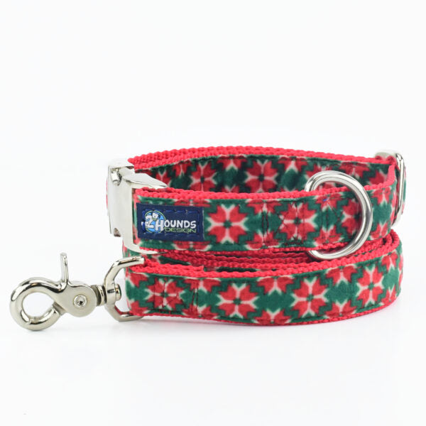 Poinsettia Holiday Velvet Essential Buckle Martingale Dog Collar by 2 Hounds Design, sold through Sniff and Shift