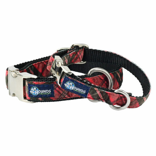 Classic Winter Plaid Velvet Essential Buckle Martingale Dog Collar by 2 Hounds Design, sold through Sniff and Shift