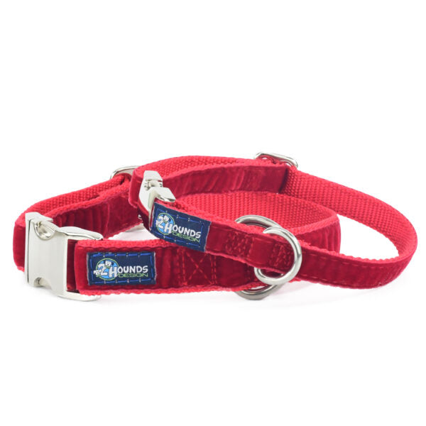 Red Velvet Essential Buckle Martingale Dog Collar by 2 Hounds Design, sold through Sniff and Shift