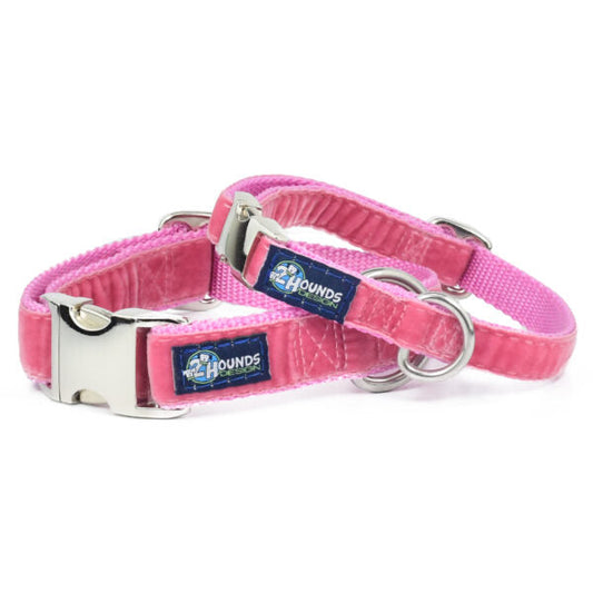 Rose Pink Velvet Essential Martingale Dog Collar by 2 Hounds Design, sold through Sniff and Shift