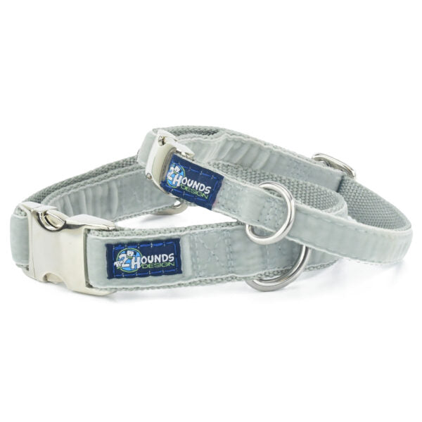 Silver Velvet Essential Martingale Dog Collar by 2 Hounds Design, sold through Sniff and Shift