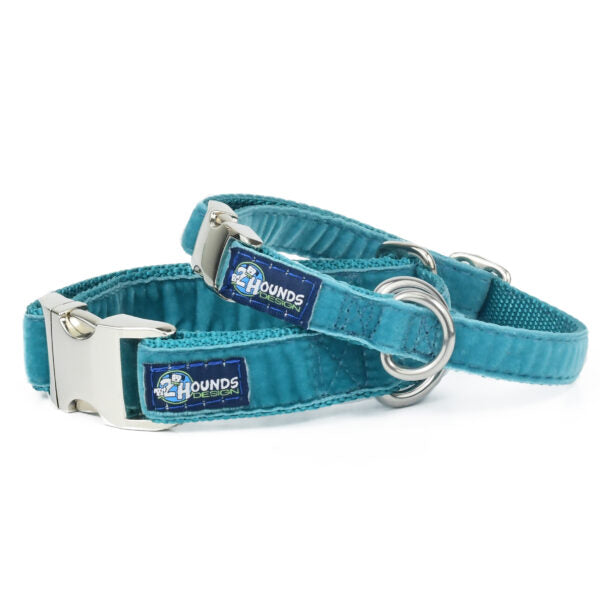 Teal Velvet Essential Martingale Dog Collar by 2 Hounds Design, sold through Sniff and Shift