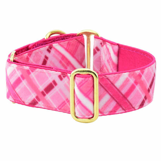Very Pink Plaid Elite Velvet Buckle Martingale Dog Collar by 2 Hounds Design, sold through Sniff and Shift