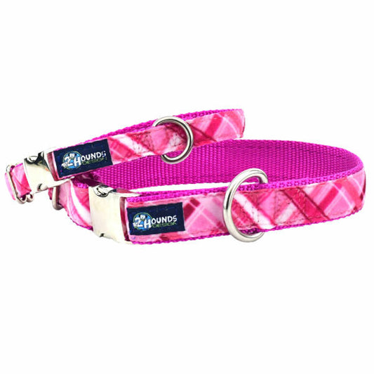Very Pink Plaid Velvet Essential Dog Collar by 2 Hounds Design, sold through Sniff and Shift