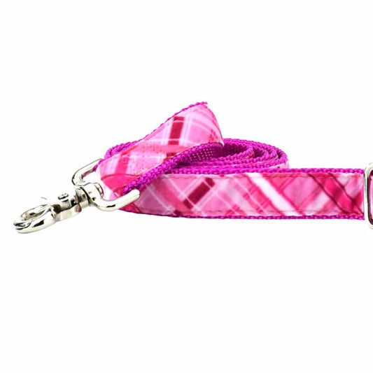 Very Pink Plaid Velvet Dog Leash by 2 Hounds Design, sold through Sniff and Shift