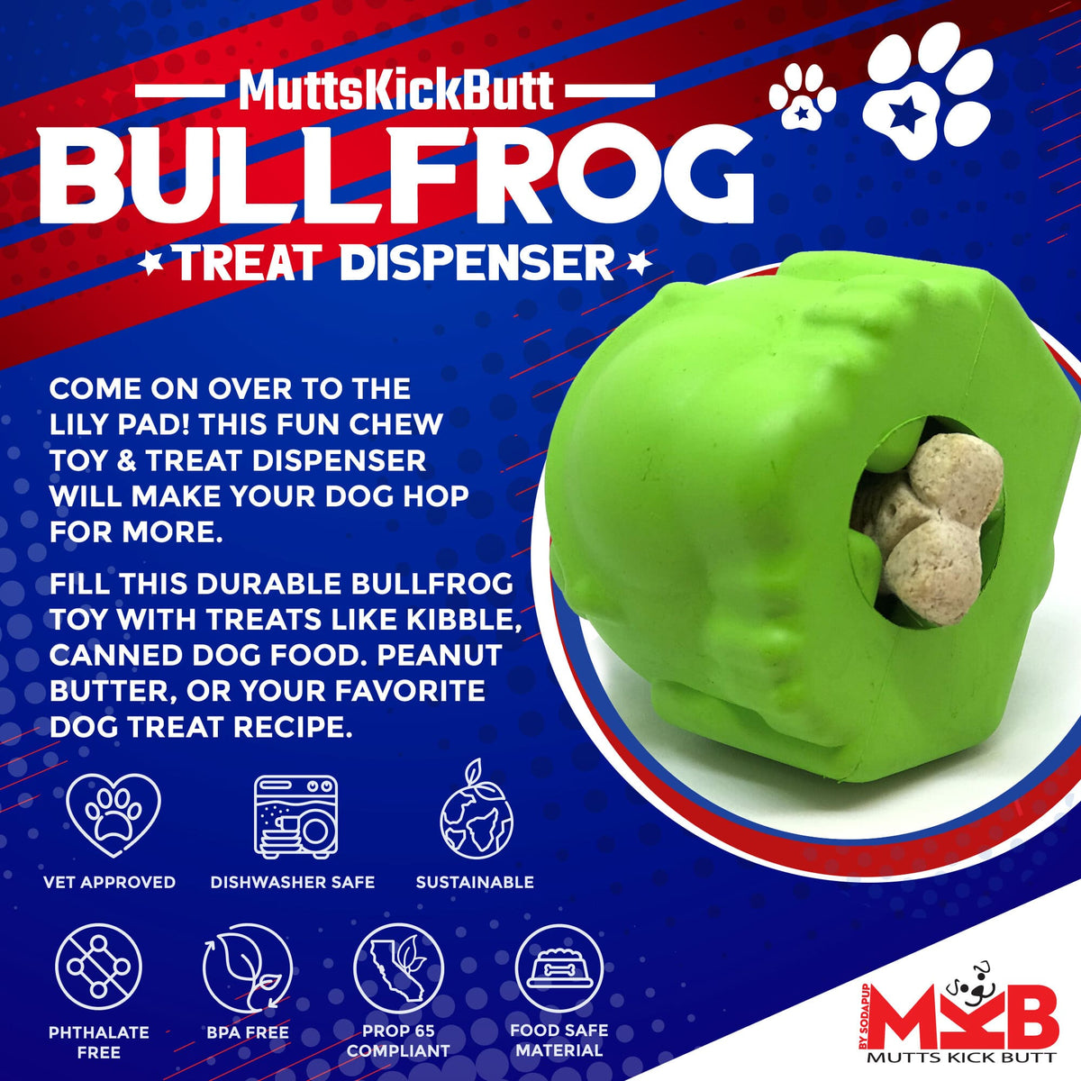 Bull Frog Chew Toy and Treat Dispenser