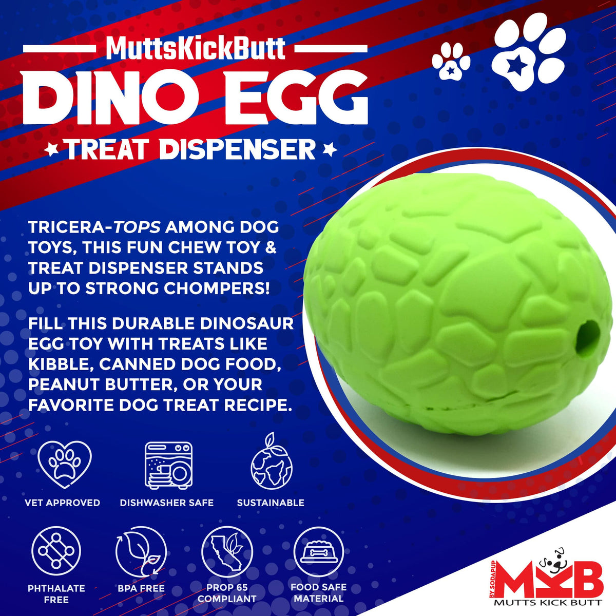 Dinosaur Egg Rubber Chew Toy & Treat Dispenser Large