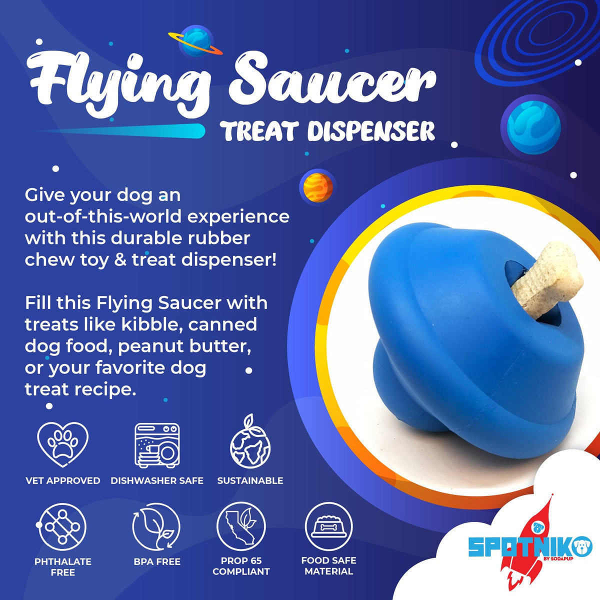 Flying Saucer Rubber Chew Toy and Dispenser