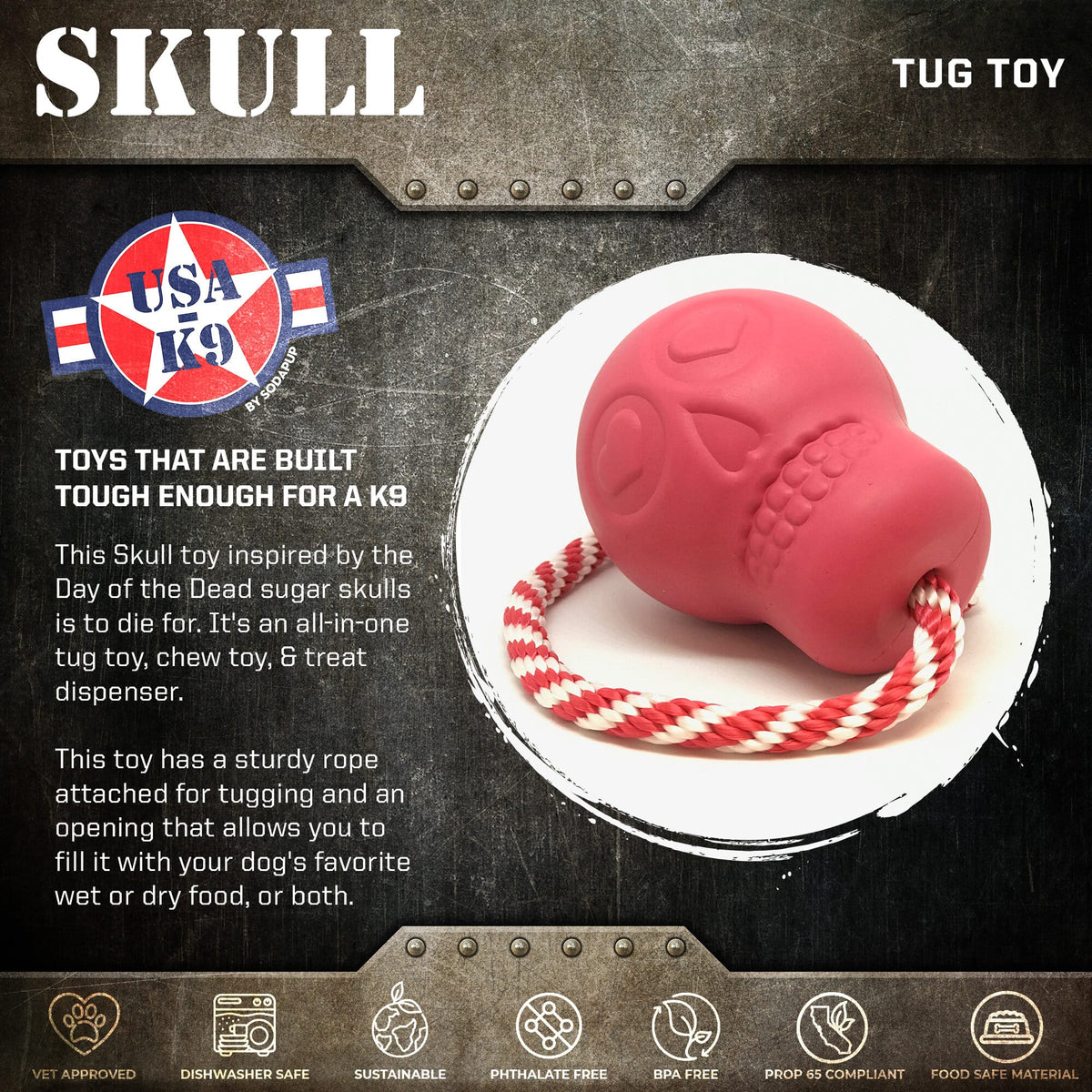 USA-K9 Skull Chew Toy and Treat Dispenser Large