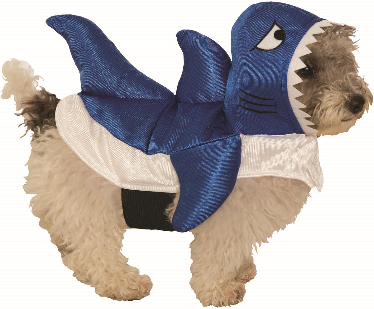 Dog wearing the Blue Shark Dog Costume in Small, Halloween Store, sold through Sniff and Shift