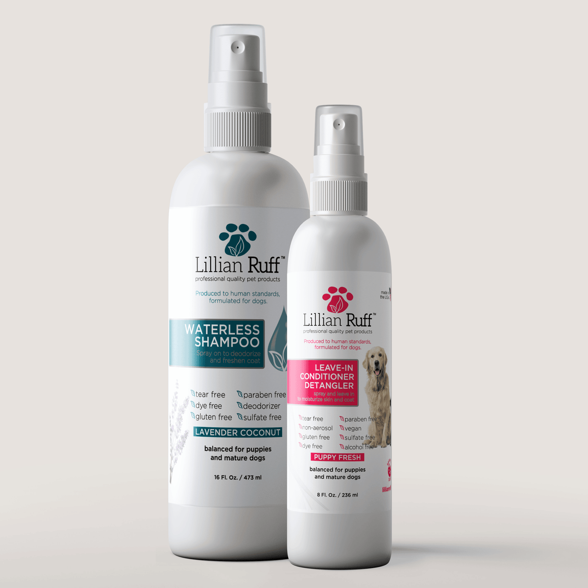 Two-bottle Waterless Shampoo and Detangler Set, Lillian Ruff, sold through Sniff and Shift